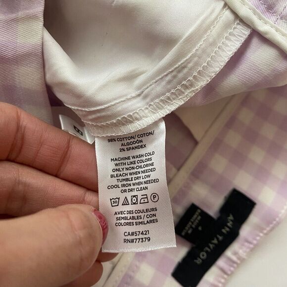 NWT Ann Taylor Purple White Gingham Plaid Chino Shorts Flat Front Size 4 Stretch - Picture 5 of 10